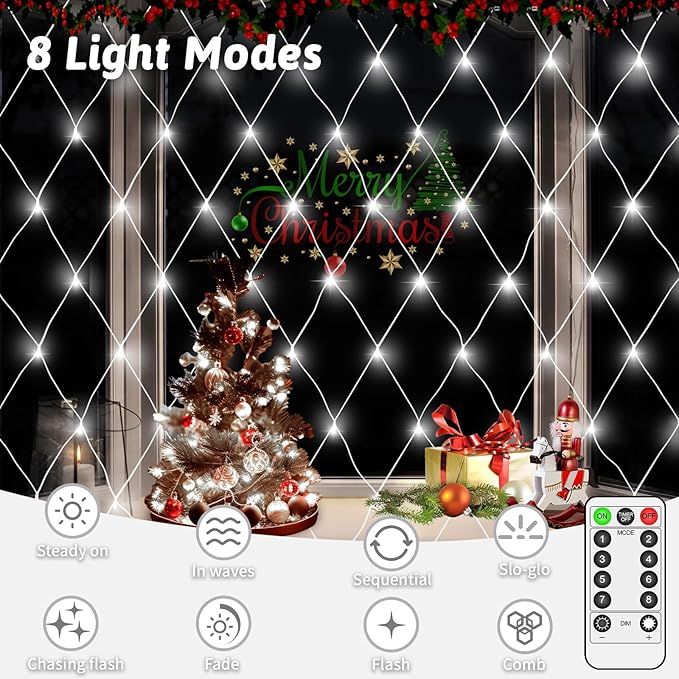 JXLEDAYY Christmas Net Lights Outdoor 200 LED 9.8x6.6 FT Mesh Lights for Bush Waterproof Fairy String Lights Plug in with Remote Timer 8 Modes for Garden Yard Bush Tree Patio Decor-Cool White