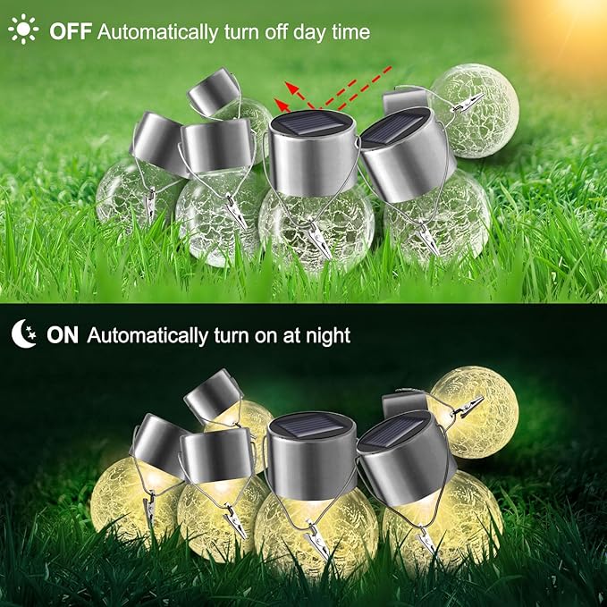 Solar Lights Outdoor Hanging Decorative Globe 24 Pack, Waterproof Solar Lantern with Handle and Clip, Solar Powered Glass Ball Lights for Garden Yard Fence Tree Umbrella Holiday Décor, Warm White