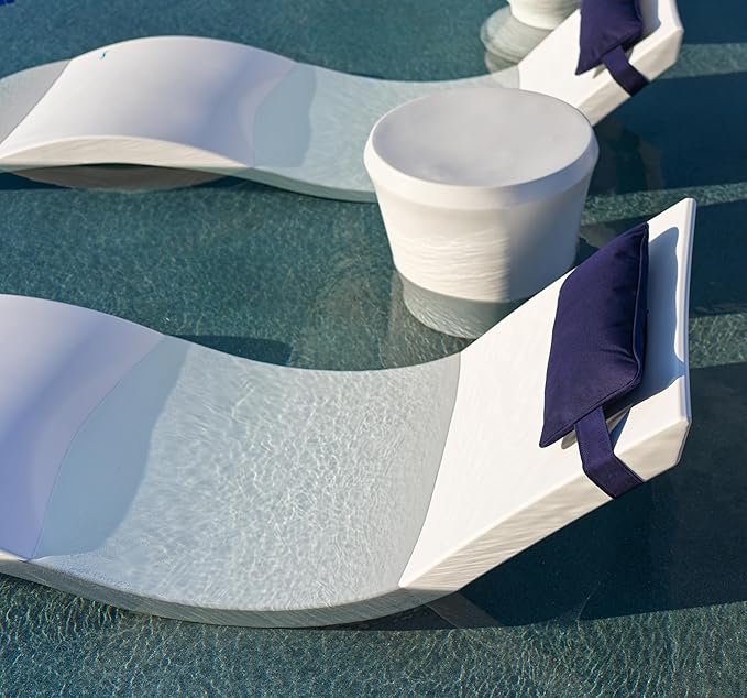 Ledge Lounger Signature Chaise Set of 2 + Affinity Side Table – in Pool Lounger Designed for Shallow Shelves Up to 9” – Outdoor Patio Sun Shelf & Poolside Furniture Bundle (Sandstone)