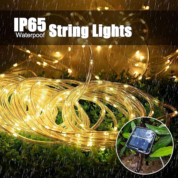 Solar Rope Light 3 Pack 39 FT 100 LEDs IP65 Waterproof Outdoor LED Solar Outdoor Lights for Party Garden Yard Home Wedding Christmas Halloween Holiday Tree Decoration Lighting(3 Pack)