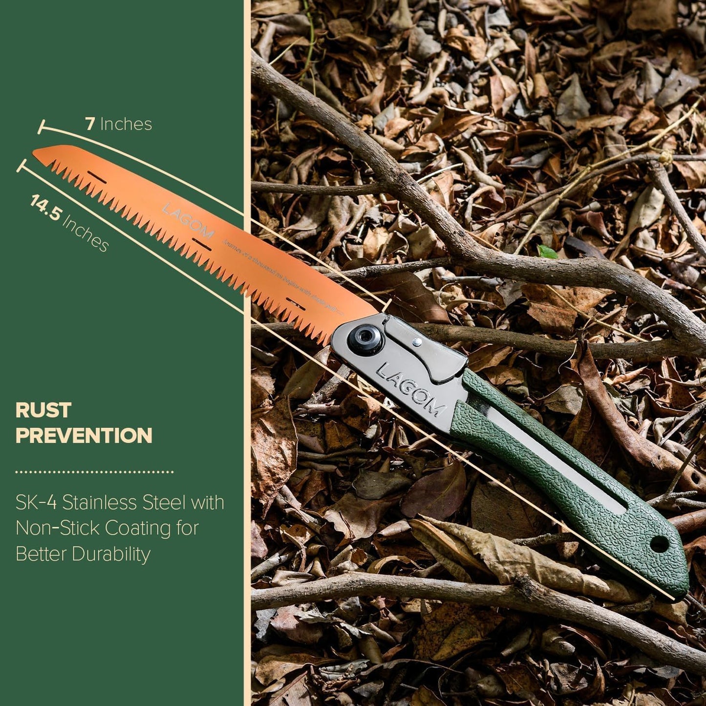 LAGOM Folding Camp Saws for Cutting Branches – 2 Pack (11.4" & 8.2") | SK5 Steel Blades, Ergonomic Handle, Secure Lock | Foldable Tool for Camping, Gardening, Survival, Kayaking, Outdoors