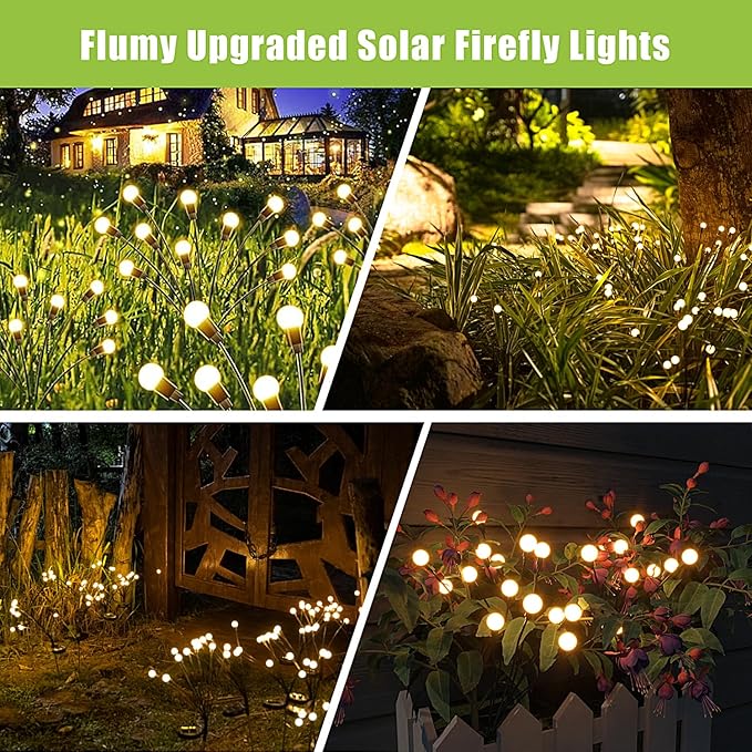 Flumy Solar Lights Outdoor Waterproof 2 Pack, Upgraded Outdoor Firefly Light for Yard Patio Garden Decor, Solar Lights for Outside Gardening Supplies,Gifts for Grandma