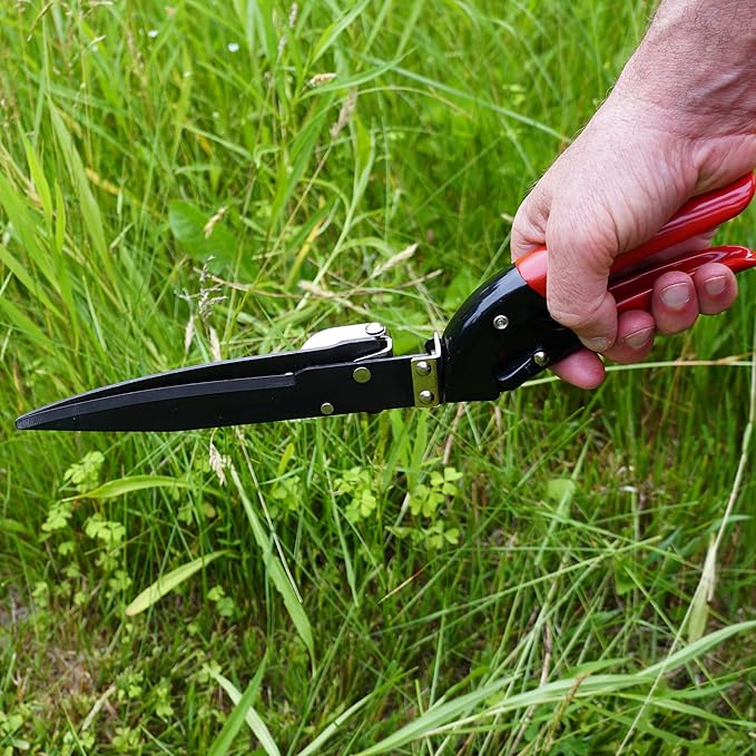 Kings County Tools Grass Trimming Shears | 5-1/4” Steel Blades | Rotating Handle for Angled Cuts | Strong Spring Mechanism | Simple & Secure Safety Lock | Made in Italy
