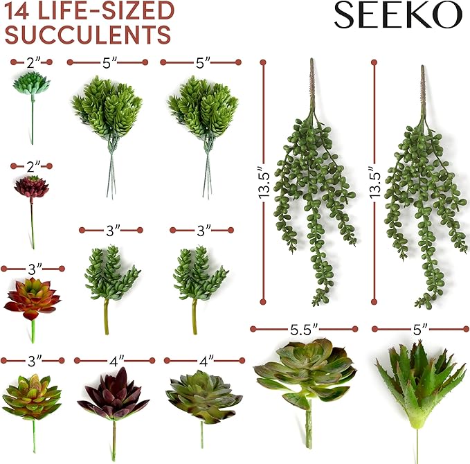 Succulents Plants Artificial (14 Pack) - Realistic Unpotted Fake Succulents - Faux Plants Decor for DIY