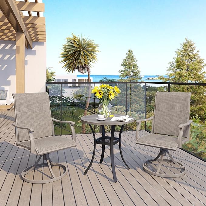 VICLLAX 27.5" Outdoor Round Patio Table for Lawn Garden, All Weather Metal Round Patio Dining Table with Storage Shelf, 2 Person Small Patio Table, Grey Wood-Like Tabletop