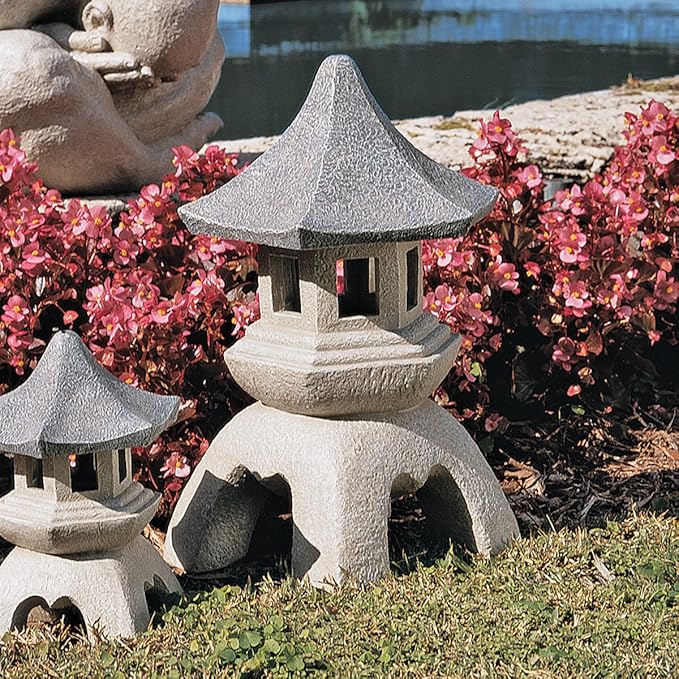 Design toscano ng29870 asian decor pagoda lantern indoor/outdoor statue, 11 inches wide, 11 inches deep, 17 inches high, handcast polyresin, two tone stone finish