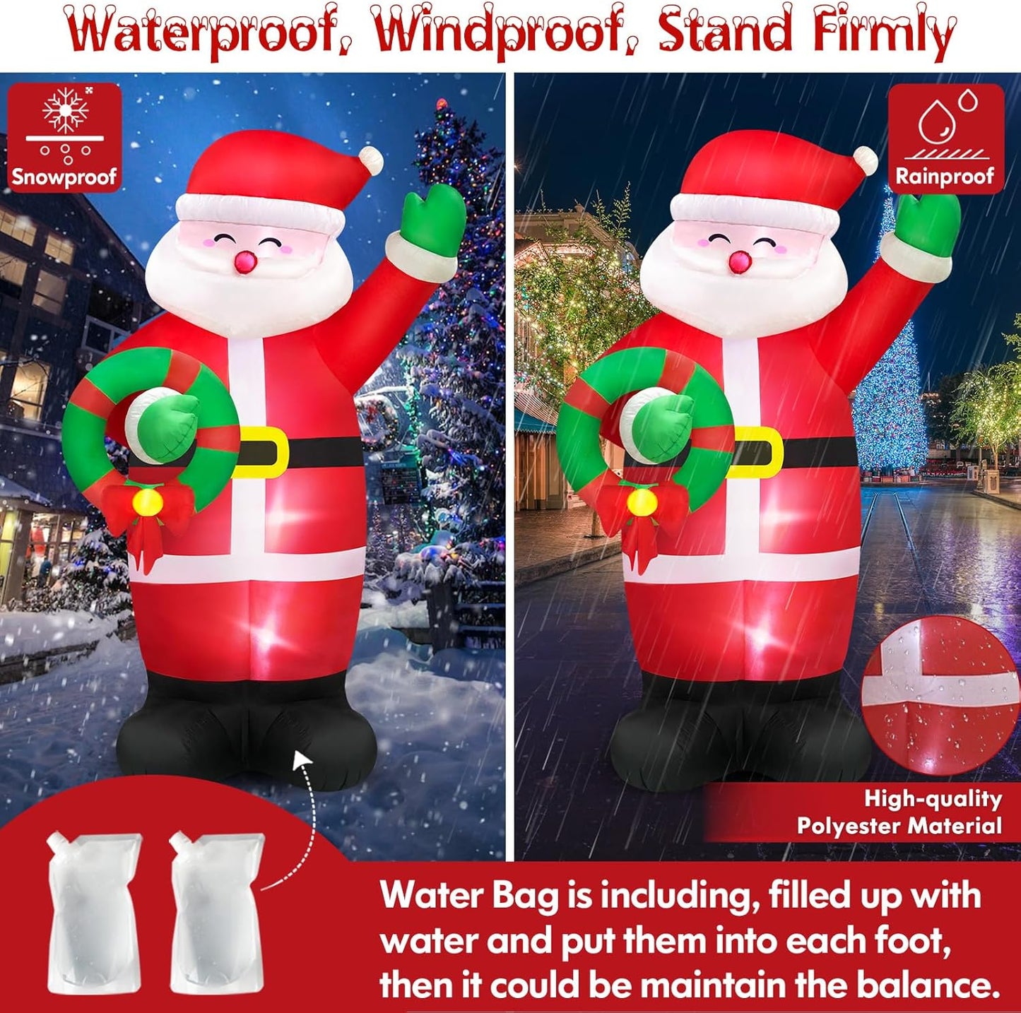 MICOCAH 8 FT Huge Christmas Inflatables Santa Claus Holding Garland Outdoor Decorations, Build in LEDs & Tethers Stakes Giant Inflatable Santa Blow Up Yard Décor for Holiday Xmas Indoor Patio Lawn