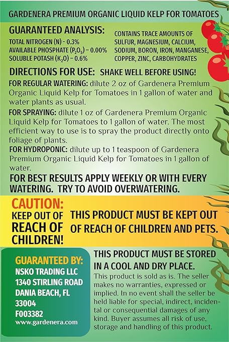 Tomato's Best Friend! GARDENERA Organic Liquid Kelp Fertilizer - 16 oz - Optimal Care for Your Tomato Plants' Growth and Flavor