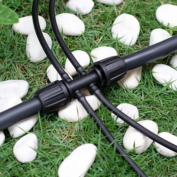 Kalolary Barbed Tee for 5/16β to 1/4β Irrigation Tube, 20PCS Anti-Drop Drip Irrigation Hose Fittings for 8/12mm 4/7mm PE Pipe Lock Female Connectors for Micro Spray Parts 6-Way Adapter Watering System