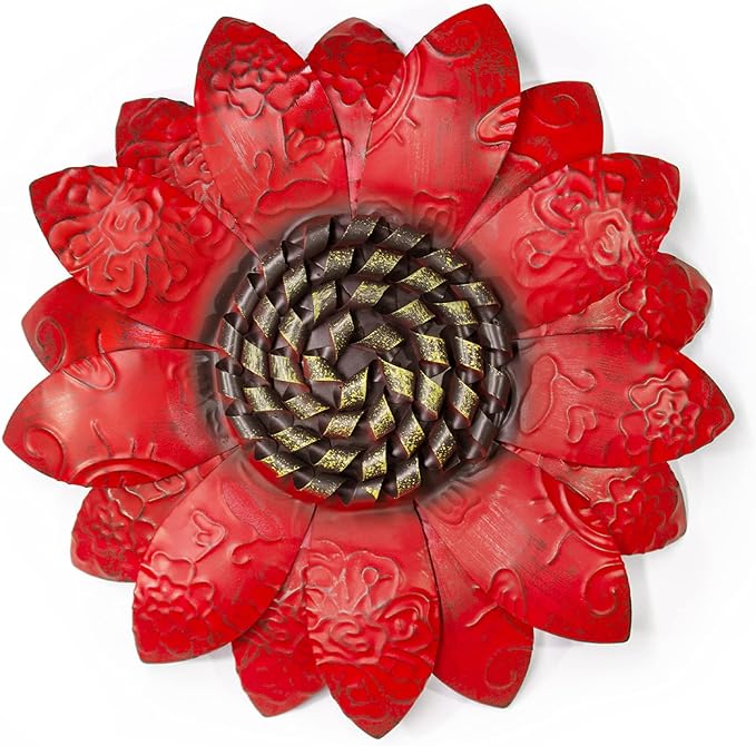 EASICUTI Red Sunflower Metal Flowers Wall Decor Metal Wall Art Decorations Hanging For Indoor Outdoor Home Bathroom Kitchen Room Bedroom Living Room Garden Patio Porch 12 Inch
