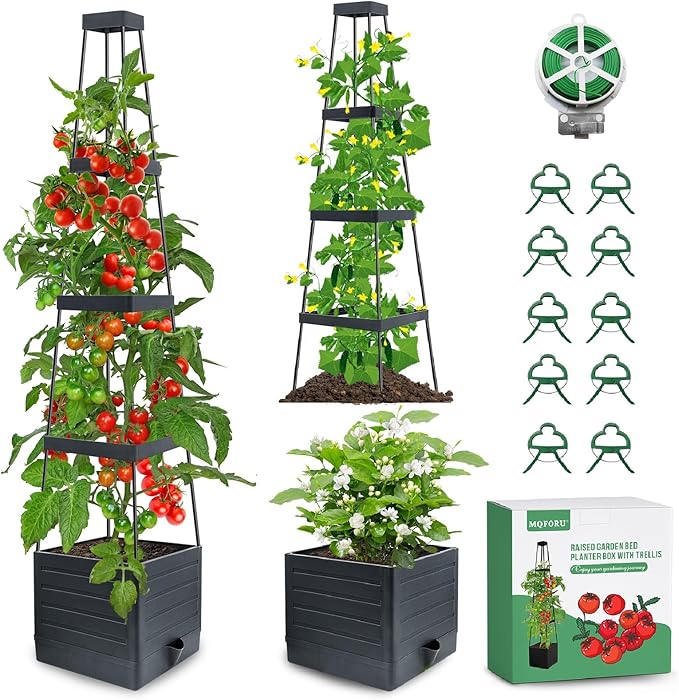 MQFORU 2Pack Tomato Planter Boxes with Trellis, 57" Self-Watering Tomato Planter for Climbing Vegetable and Plants, Raised Tomato Planter Boxes for Indoor Outdoor Patio Greenhouse Gardening