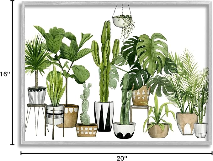Stupell Industries Boho Plant Scene with Cacti and Succulents in Geometric Pots Watercolor Framed Giclee Art Design By Artist Grace Popp