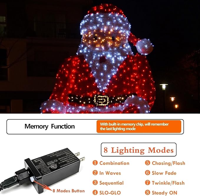 2 Pack Red and White Christmas Lights Indoor Outdoor, Super Bright 66FT 200 LED String Lights Waterproof, Twinkle Xmas Lights with Timer for Christmas Tree Decorations Bedroom Party Garden Patio Decor