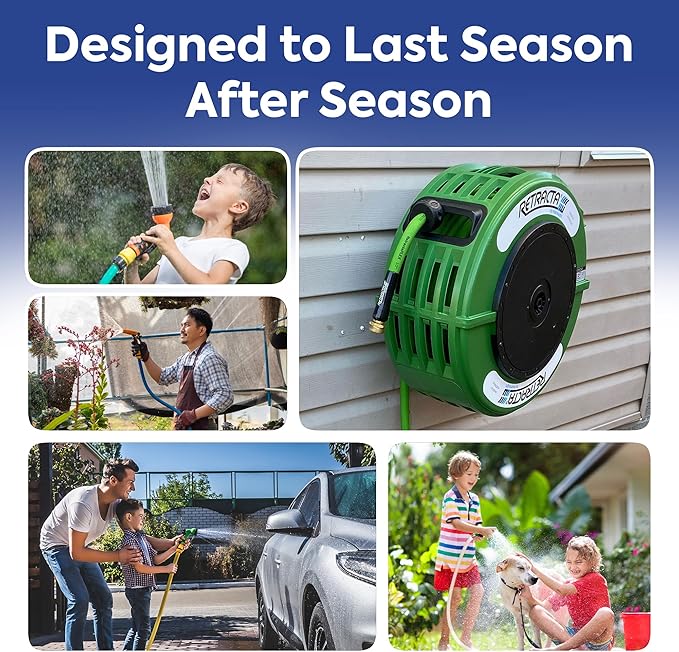 Macnaught Retractable Garden Hose Reel, 82 Ft Water Hose Reel Heavy Duty Retractable Hose with Metal 180° Swivel Rotation Bracket for Wall Mount - Green