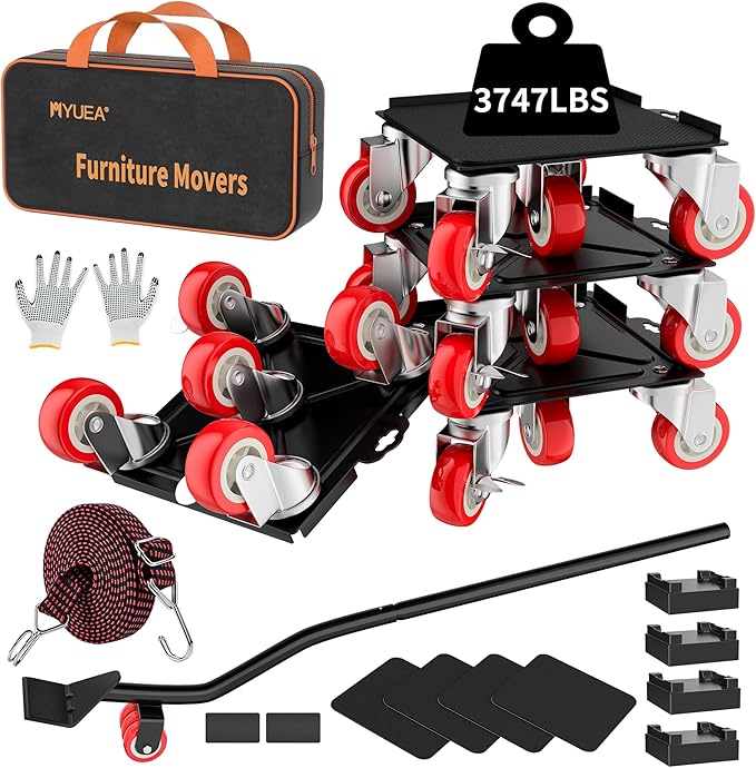 MYUEA【Upgrade Large】 Furniture Dolly,Furniture Movers with 5 Wheels,Carbon Steel Panel Heavy Duty Dolly,Furniture Lifter with 5 360° Rotatable Rubber Universal Wheels,Maximum Load 3747 LBS(Oversize)