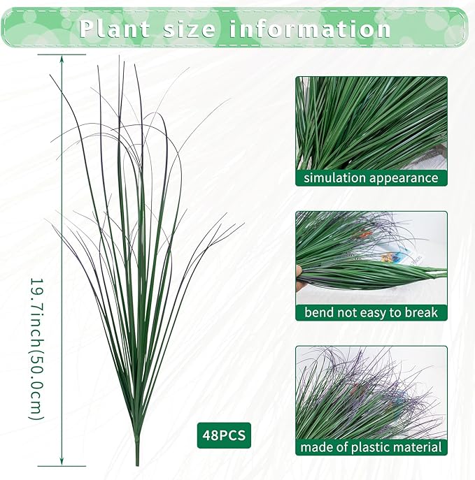 48Pcs Artificial Grass Plants, Faux Shrubs Wheat Grass, Artificial Tall Grass Fake Plants for Outdoor Decor,Artificial Greenery Stems Weed for Room Indoor Home Decor(Green Purple Tail)
