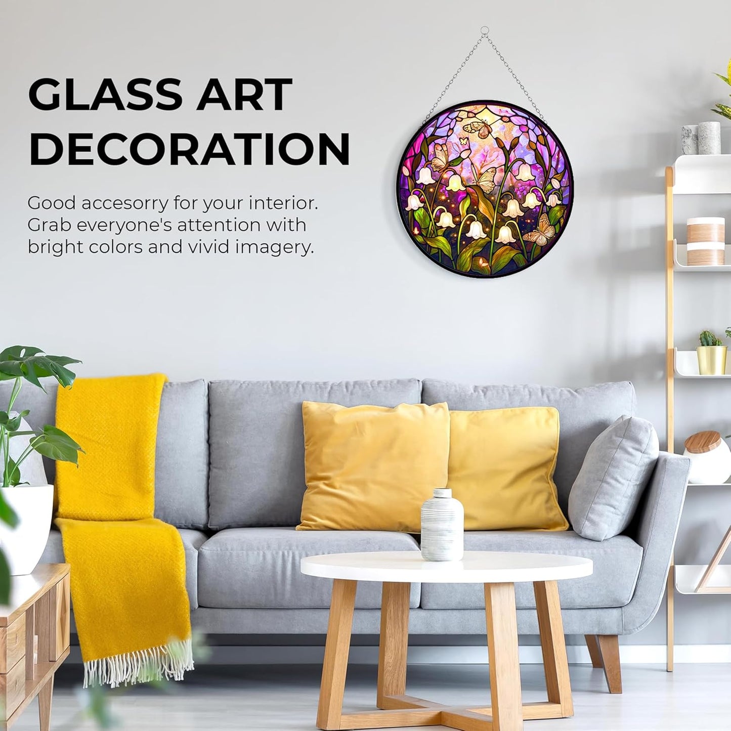 Lily Stained Glass Window Hanging, Lily of The Valley Flower Sun Catchers Colorful Glass Panel Green Plants Christmas Suncatcher Decor for Birthday for Women,Men,Wife, Lovers & Mom 6.3 in