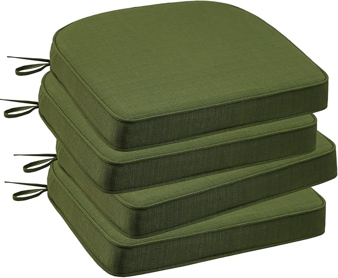 Outdoor Round Corner Seat Cushion, 17"x16"x2", Set of 4, Non Slip Seat Cushion Pads with Removable Cover for Patio Furniture, Garden Yard Lawn, Deep Forest Green