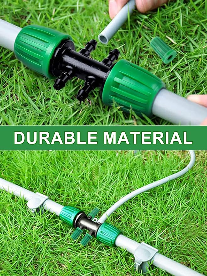 Kalolary 10PCS Barbed Tee 1/2 inch to 1/4 inch Irrigation Tube Anti-Drop Premiun Quality Fitting (fits 13mm ID/ 4mm ID), 16mm PE Pipe Lock Female Connector to 47 Pipe Variable Diameter Six-Way Adapter