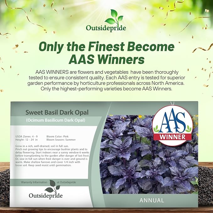 Outsidepride Dark Opal Basil Seeds – 1000 Pieces Annual Purple Basil Herb Seeds, Non-GMO, Ideal for Indoor & Outdoor Gardens, Aromatic Herb Borders for Fresh Flavor & Fragrant Foliage (AAS Winner)