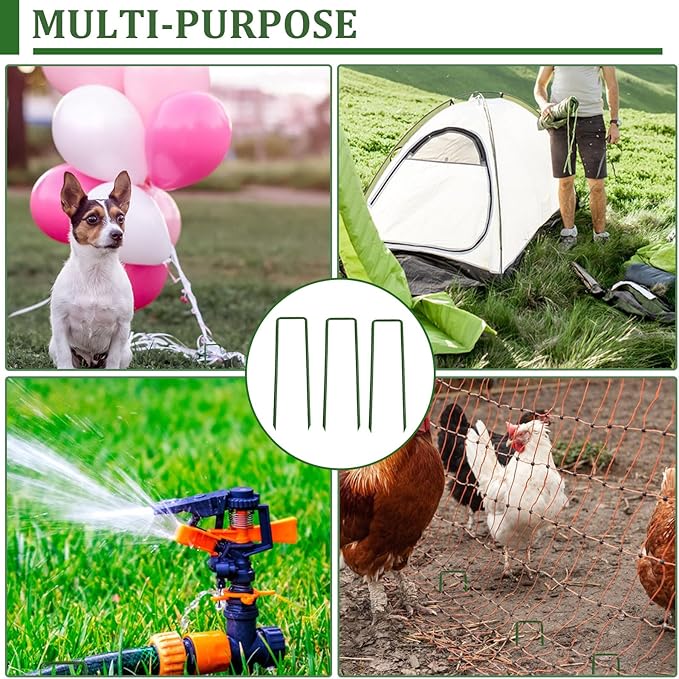 6 Inch Garden Stakes Galvanized Landscape Staples Green U-Type Turf Staples for Artificial Grass Rust Proof Sod Pins Stakes for Securing Yard Fences Weed Barrier Outdoor Wire Cords Tents Tarps 100 Pcs