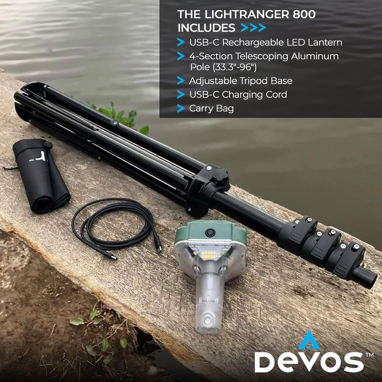 Devos Outdoor LightRanger 800 Lumen Lantern - Rechargeable Telescoping LED Lantern, 8 Feet Tall, 30-Hour Runtime, Illuminates 40-Foot Area, Adjustable Height