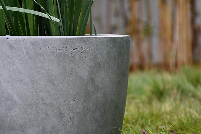 Kante 18 Inch Dia Round Concrete Planter, Indoor Outdoor Large Plant Pot with Drainage Hole and Rubber Plug for Home Patio Garden, Natural Concrete