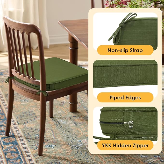 Outdoor Round Corner Seat Cushion, 17"x16"x2", Set of 4, Non Slip Seat Cushion Pads with Removable Cover for Patio Furniture, Garden Yard Lawn, Deep Forest Green