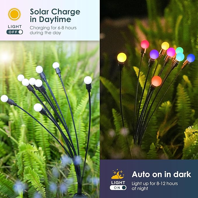 Solar Christmas Decoration, 40 LED Firefly Garden Lights, Outdoor Sway by Wind, Waterproof for Yard Patio Pathway Decoration (4 Pack)