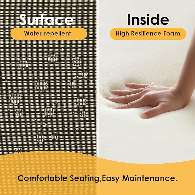 Outdoor Square Corner Seat Cushion, 18.5"x16"x3", Set of 4, Non Slip Seat Cushion Pads with Removable Cover for Patio Furniture, Garden Yard Lawn, Dark Black Tan Stripe