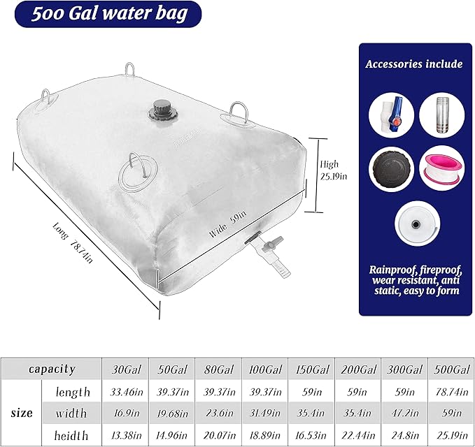 500Gal Portable Water Storage Bladder, Foldable Large Capacity Container Water Tank, Agricultural Irrigation, Camping, Firefighting, Outdoor Household Water