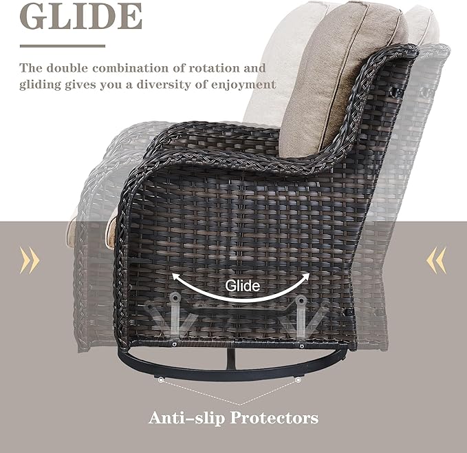 Outdoor Furniture Sectional Sofa L Shaped Couch - Patio Wicker Set with 2 Swivel Glider Chairs, 8 Piece Rattan Patio Conversation Sets with Gray Cushion for Deck Backyard Sunroom Grey Cushion