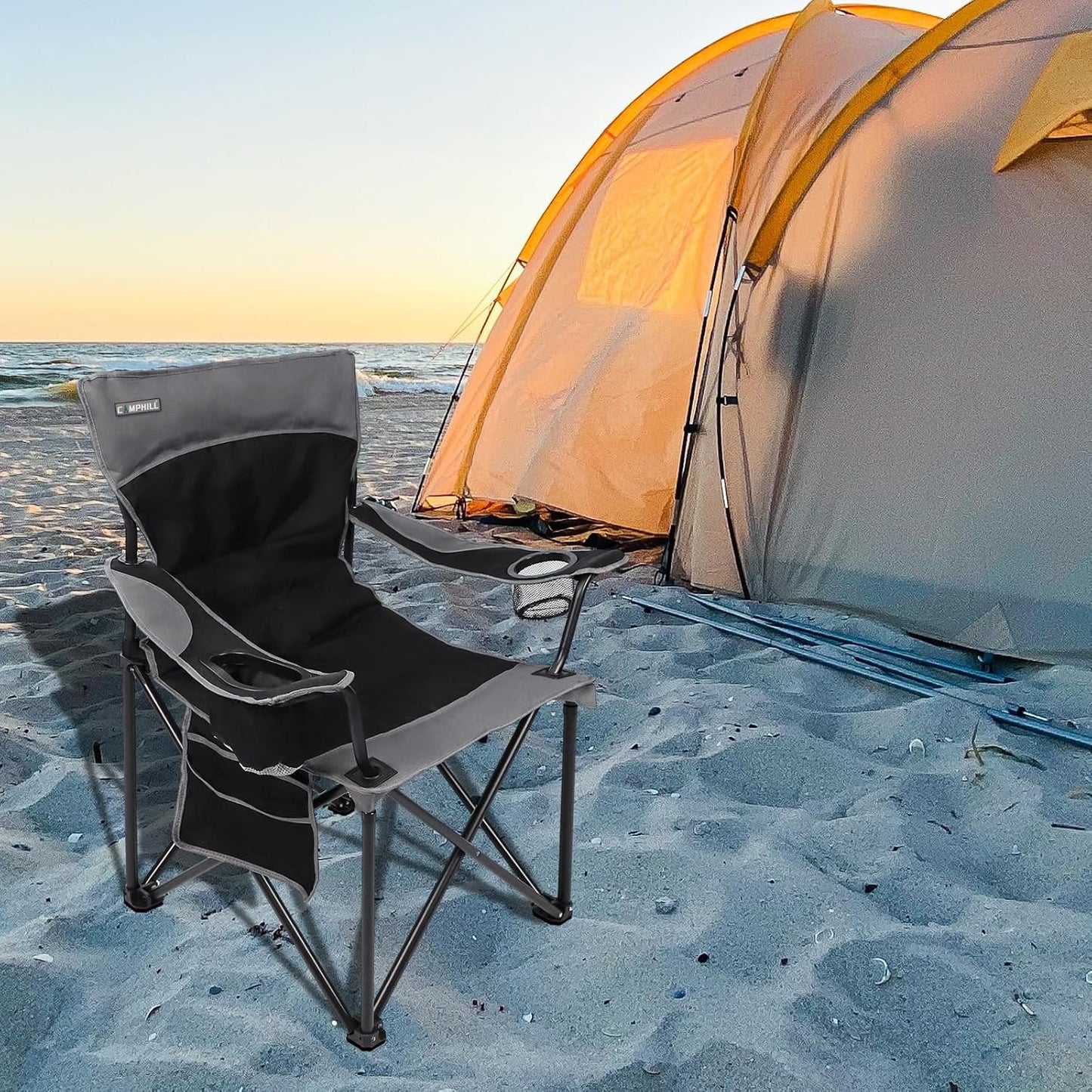 CAMPHILL Oversized Portable Camping Chairs, Collapsible Outdoor Chairs with Pocket and Cup Holders, Carry Bag for Camping,Tailgates,Beach,and Sports