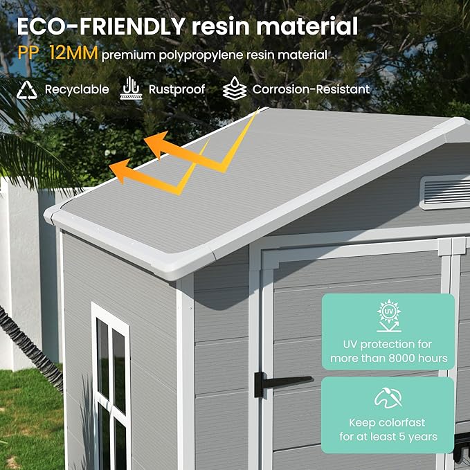 UDPATIO Outdoor Resin Storage Shed 6x4.5 FT, Plastic Garden Shed for Bike, Garbage Can, Tool, Outside Sheds with Lockable Door for Backyard, Patio, Lawn, Grey & White