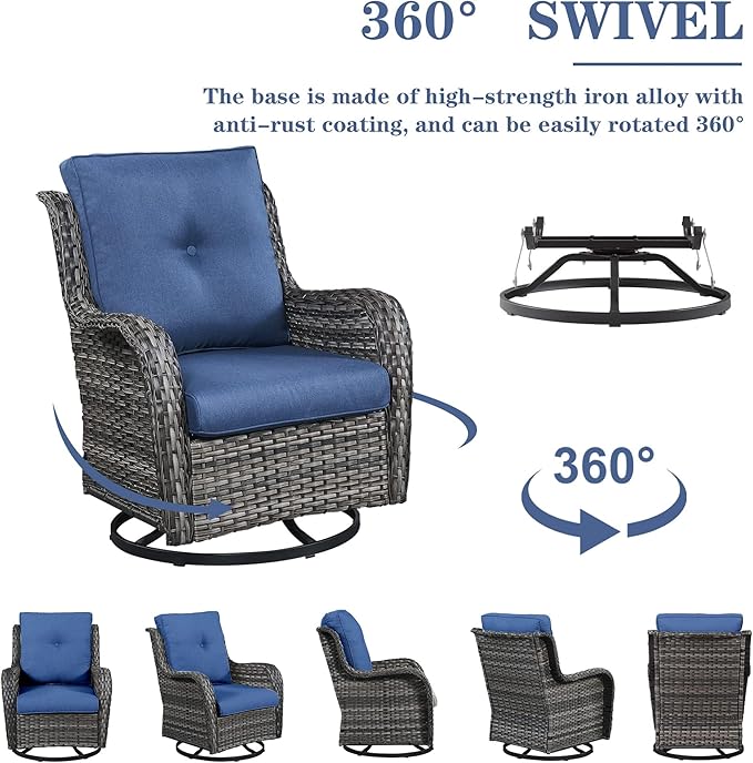 8 Piece Outdoor Patio Furniture Set - 41" CSA Propane Fire Pit Table Patio Conversation Set with Swivel Rocker Outdoor Chairs, Wicker loveseat and Ottoman for Outside Casual Gathering