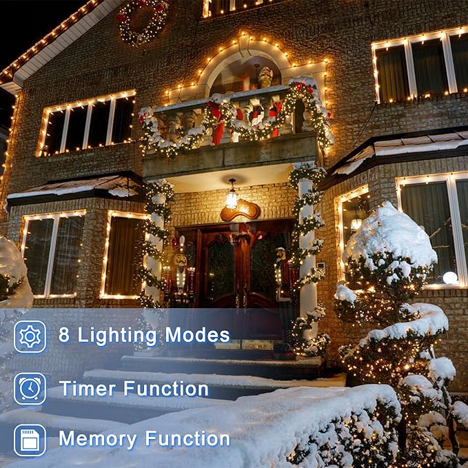 180 LED 59FT Fairy String Lights, LED Christmas Lights with 8 Modes, Connectable Indoor String Lights with Timer Memory for Outdoor Tree Fence Garden Bedroom Wedding Christmas Decorations Warm White
