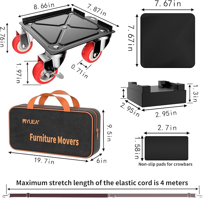 MYUEA【Upgrade Large】 Furniture Dolly,Furniture Movers with 5 Wheels,Carbon Steel Panel Heavy Duty Dolly,Furniture Lifter with 5 360° Rotatable Rubber Universal Wheels,Maximum Load 3747 LBS(Oversize)