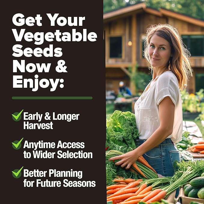 2,000+ Vegetable Seeds for Planting - 10 Heirloom Seeds for Planting Vegetables Indoors or Outdoors: Non-GMO Kale, Lettuce, Tomato, Broccoli, Beans, Peas, Bell Peppers - Home Garden Survival Seeds