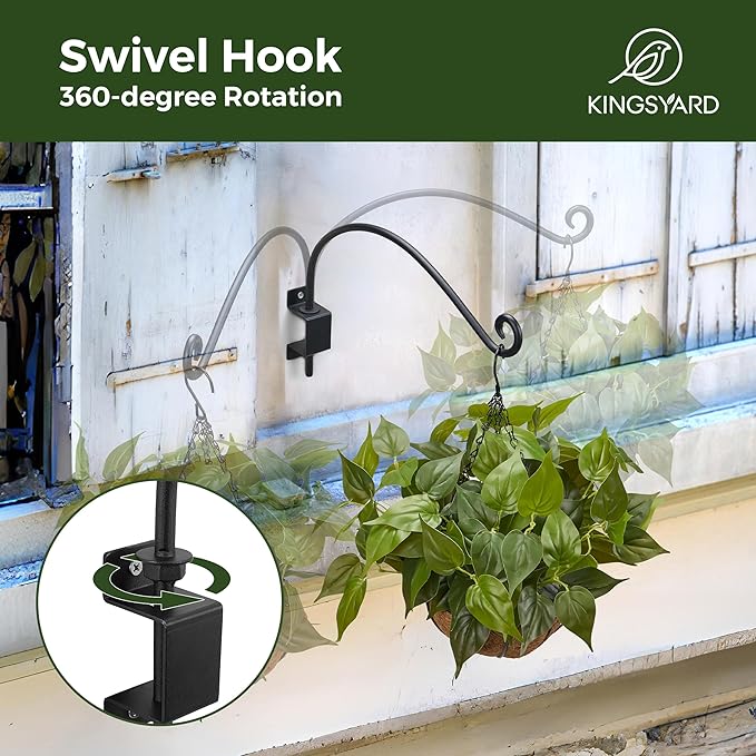 Kingsyard Swivel Plant Hangers Outdoor - 16 Inch Heavy Duty Wall Plant Hooks for Hanging Plant Baskets Bird Feeder Lanterns Wind Chimes