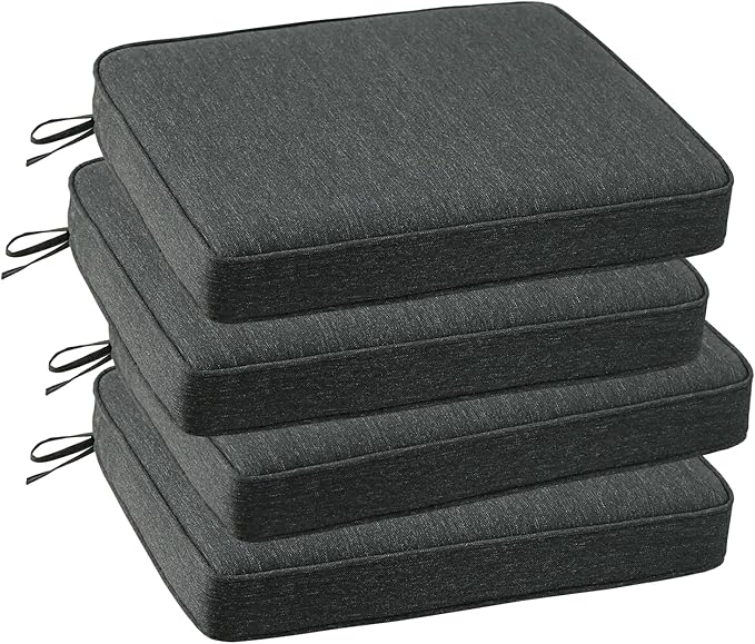 Outdoor Square Corner Seat Cushion, 19"x19"x3", Set of 4, Non Slip Seat Cushion Pads with Removable Cover for Patio Furniture, Garden Yard Lawn, Charcoal Gray