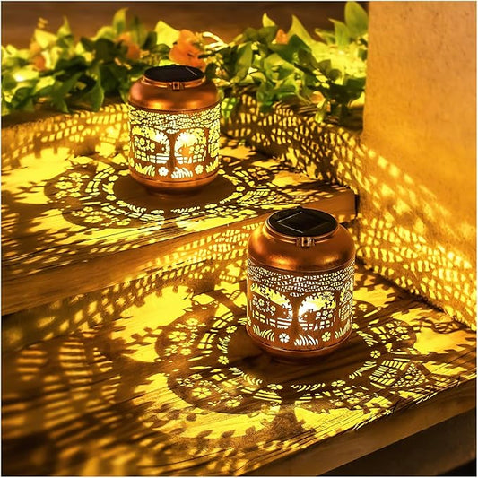 2 Pack Pig Solar Lanterns Outdoor Waterproof Hanging Solar Lights Pig Gifts for Women Men Mom Metal Decorative LED Outdoor Lanterns for Patio, Lawn, Landscape, Garden Decor, Yard Decorations