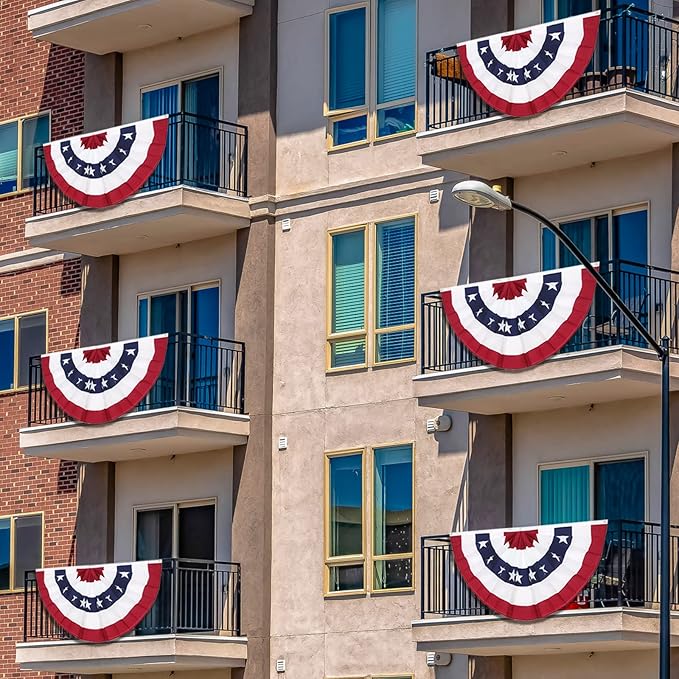 3 x 6 Ft American Pleated Fan Flag, USA Patriotic Half Fan Bunting Flag, 4th of July Decorations Flags (Set of 3)