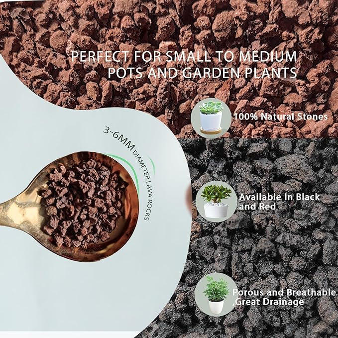 Lava Rocks for Plants, 2lbs Volcanic Stones Gravel Horticultural Drainage Potting Soil for Indoor Outdoor Plants, Succulents, Bonsai, Cactus, Vase Fillers, Top Dressing (2LBS, Black, 1)