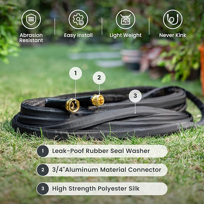 Giraffe Tools Garden Hose 25FT Lightweight Lay Flat Water Hose Kink Free Flexible Hose with 9 Spray Function Nozzle(Black)
