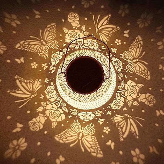 2 Pack Butterfly Solar Lanterns Outdoor Waterproof Rose Garden Decor Gifts for Women Mom Grandma Hanging Solar Lights Metal Lantern Decoration Outside for Yard, Patio, Backyard, Porch