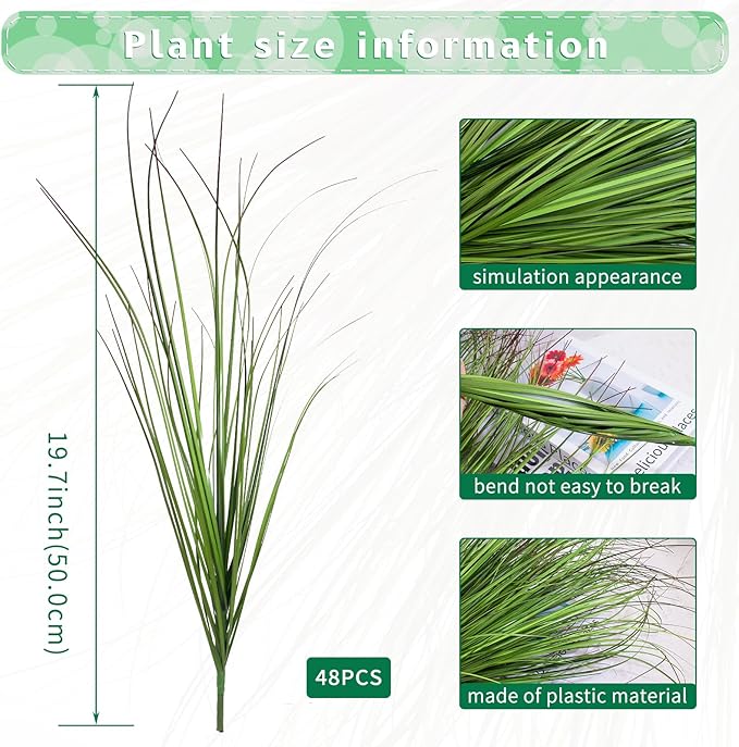48Pcs Artificial Grass Plants Faux Shrubs Wheat Grass Fake Tall Grass Plants for Outdoor Decor Greenery Stems Weed for Room Indoor Home Decor(Green Red Tail