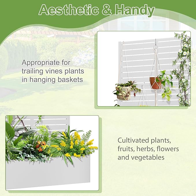 Trellis for Climbing Plants Outdoor,Mental Garden Bed with Drainage Holes Outdoor Privacy Screen Design Tall planters for herb Flower Vegetables 73"x35"x16", White-Louvered