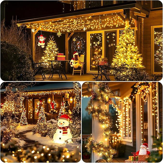 2 Pack 200 LED Solar Christmas Lights - 75.5 Ft Warm White Outdoor String Lights, 8 Modes for Outside Christmas Tree, Garden, Patio, Tree, Valentines