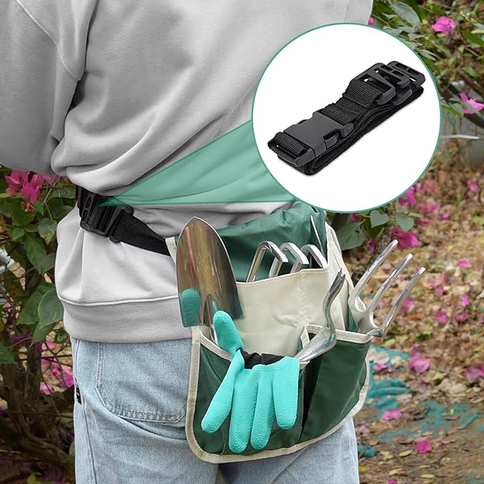 MENOLY Garden Kneeler and Seat, Folding Gardening Stool with Kneeling Pad, Gardening Bench with 6 Garden Tools, Tool Pouches, Glove, Detachable Belt, Gardening Gift for Women Men Mom Parents Elders