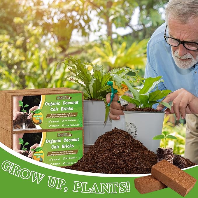 ZeeDix 12 Pcs Premium Coco Coir Brick- Natural Compressed Coconut Coir Bricks Coco Coir Fiber Potting Soil with Low EC and pH Balance, 100% Organic Coconut Coir for Plants Gardening Herbs Reptiles